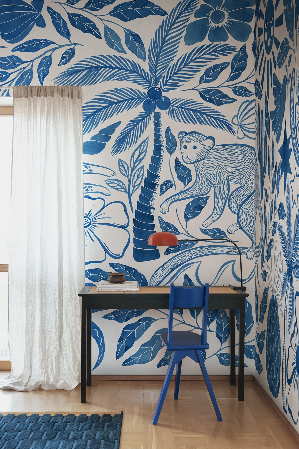 Midnight Tropics, Blue Mural Wallpaper - room preview 02