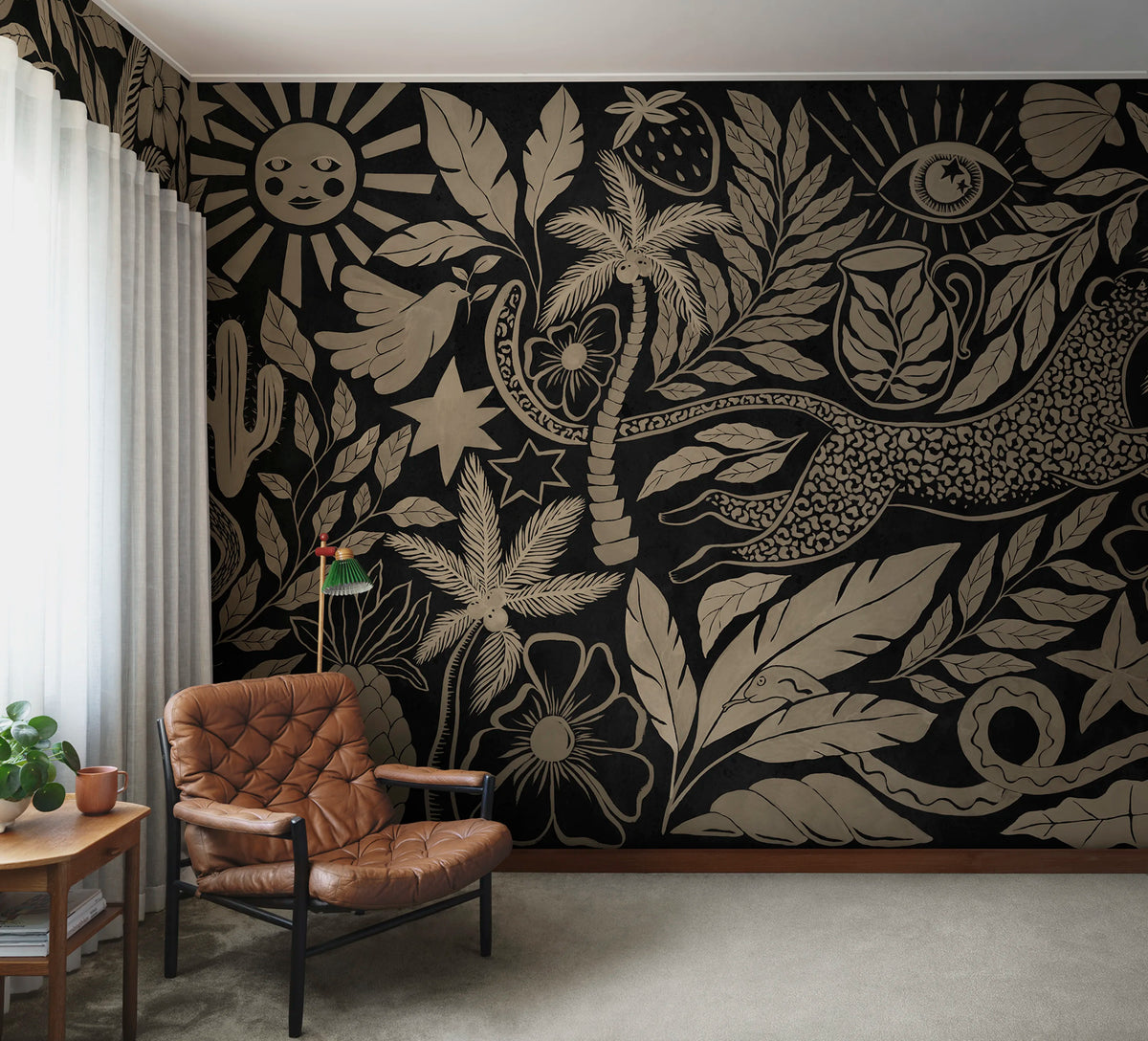 Midnight Tropics, Gold Mural Wallpaper - room preview 02