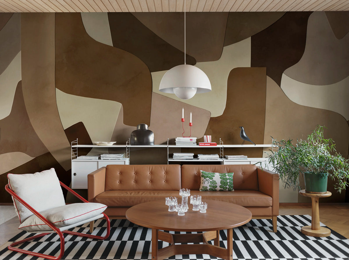 Serene Layers, Brown Mural Wallpaper - room preview 02