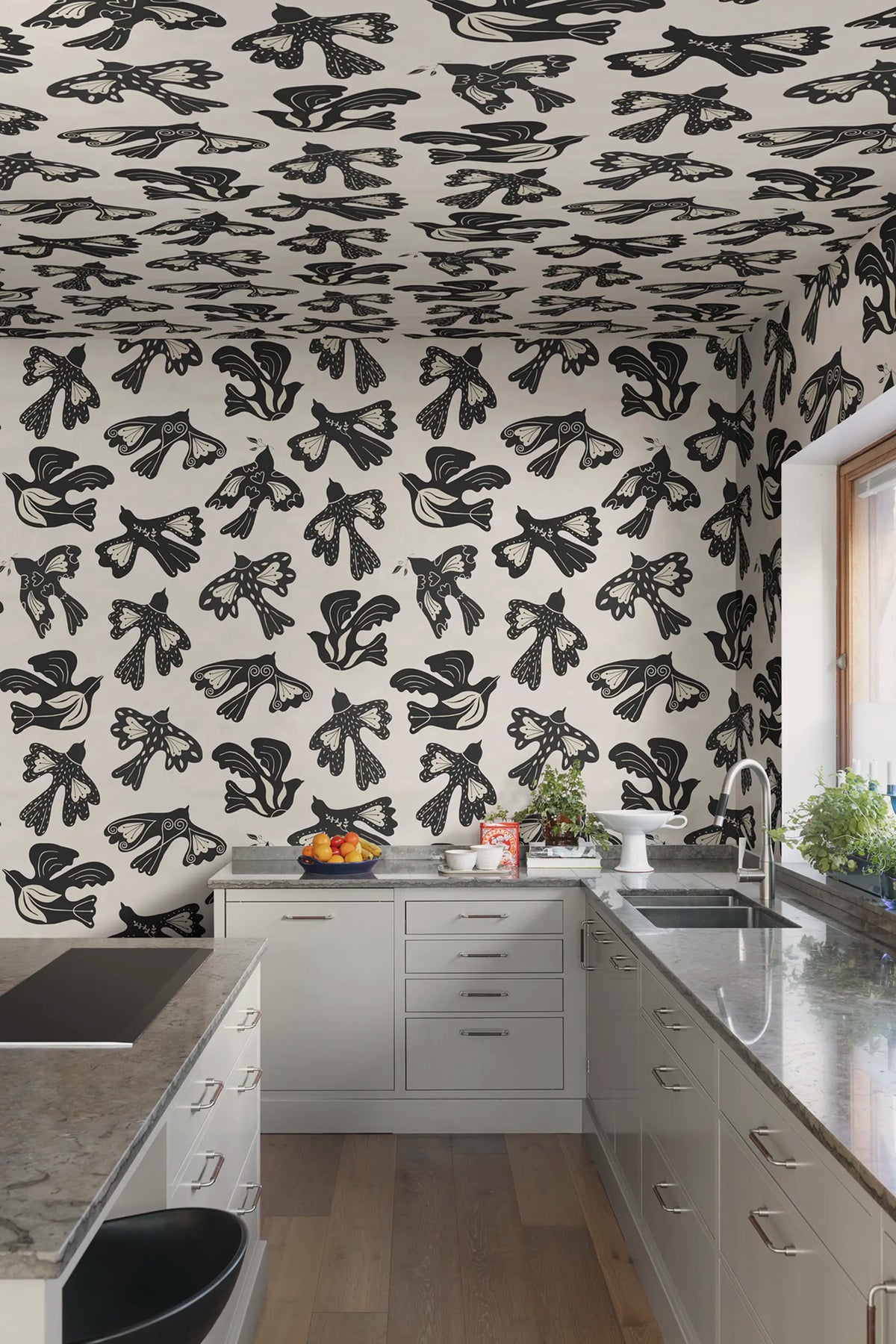 Dancing Wings, Black & White Mural Wallpaper - room preview 02