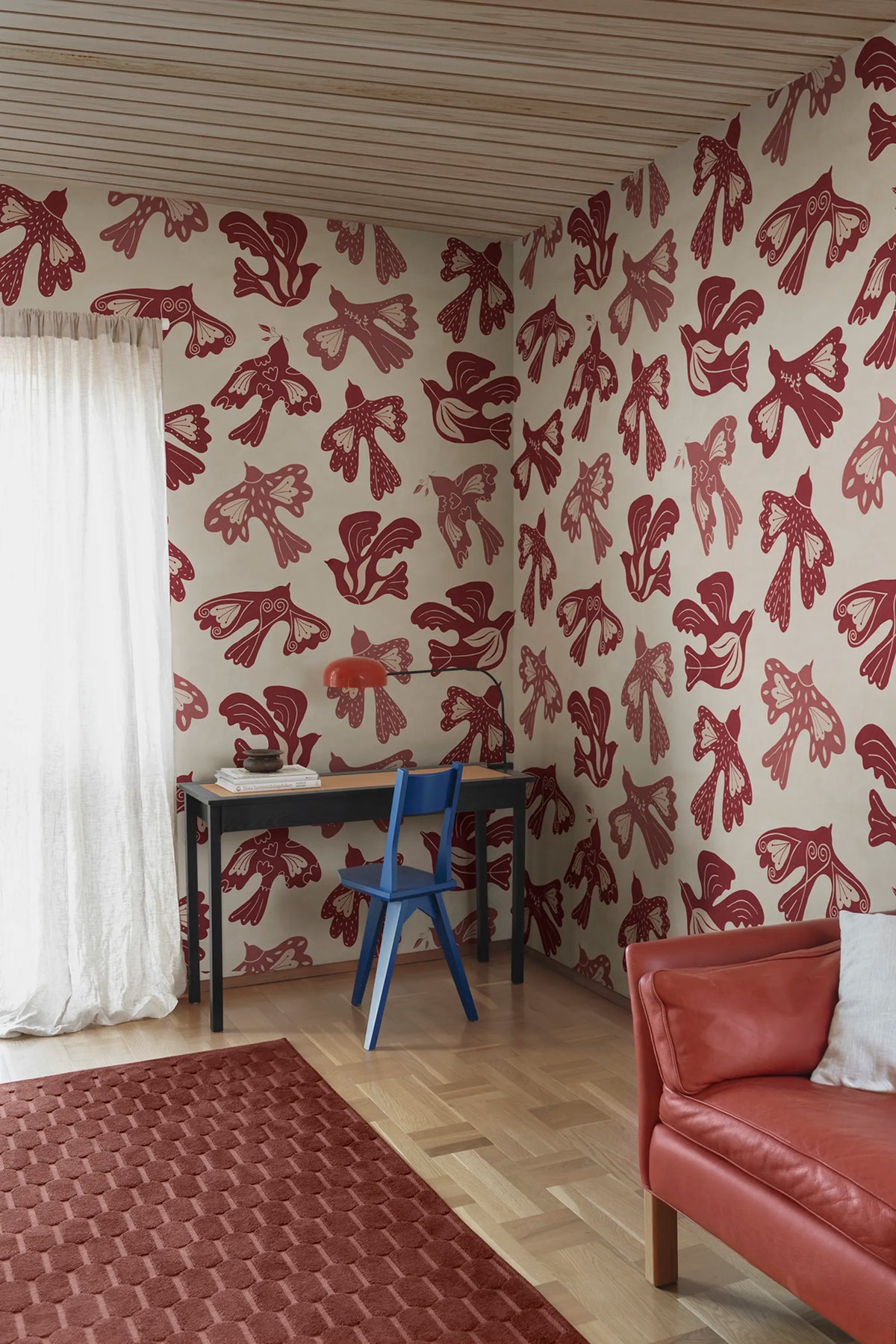 Dancing Wings, Red Mural Wallpaper - room preview 02