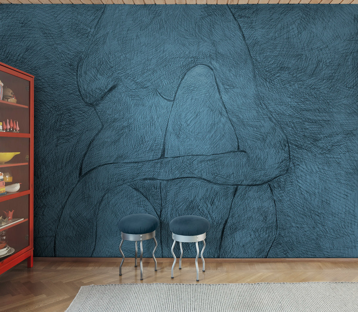 Subtle Figure, Blue Mural Wallpaper - room preview 02