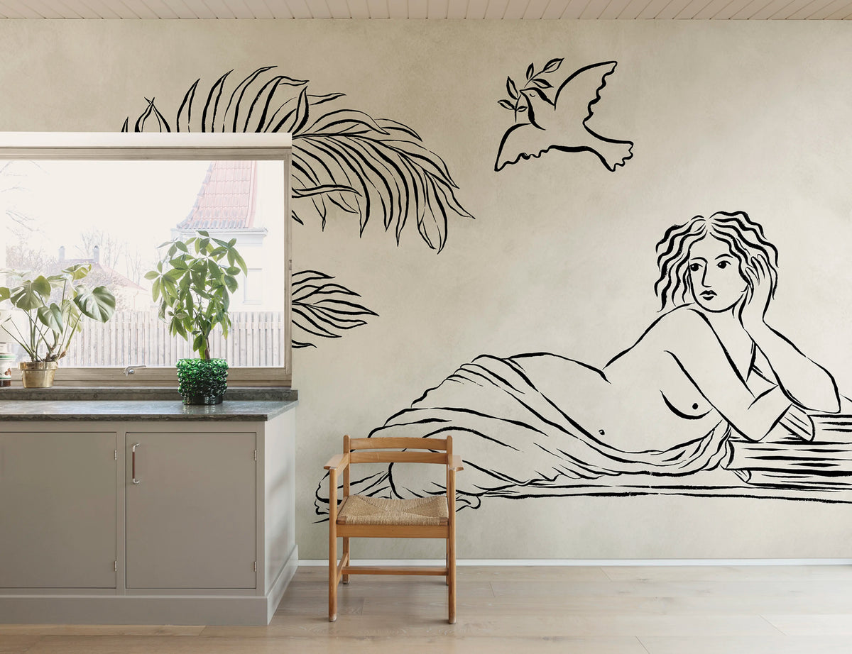 Antiquity, Black & White Mural Wallpaper - room preview 02