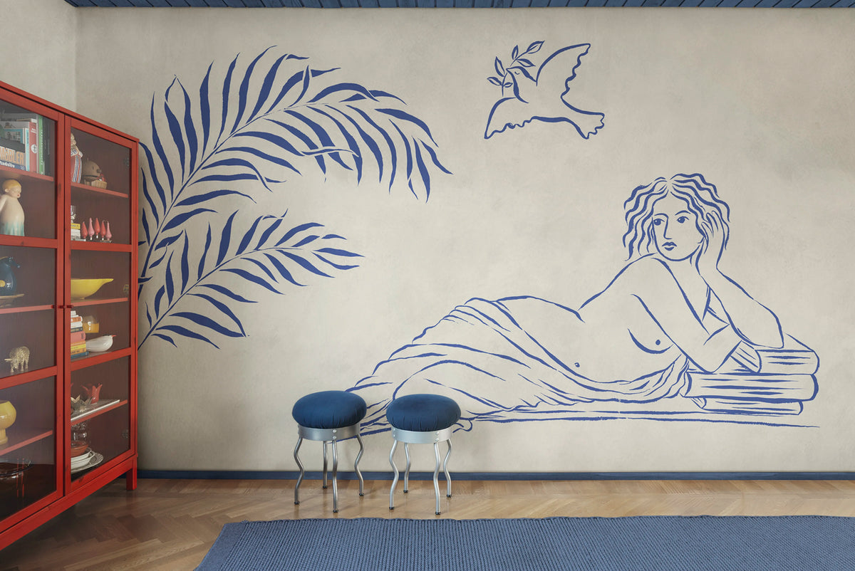Antiquity, Blue Mural Wallpaper - room preview 02