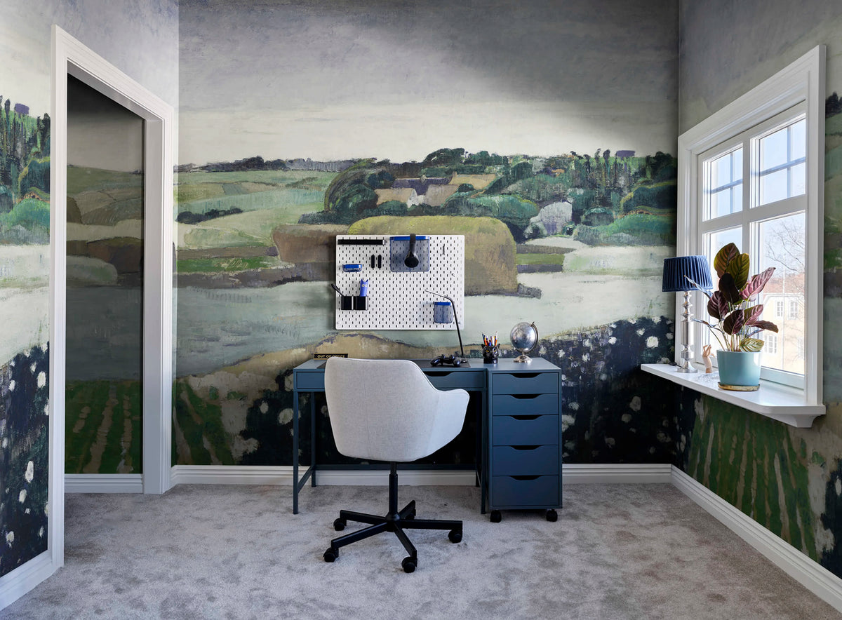 Haystacks in Brittany, Soft Mural Wallpaper - room preview 02