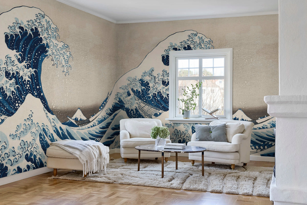 Under the Wave off Kanagawa Repeatable Mural Wallpaper - room preview 02