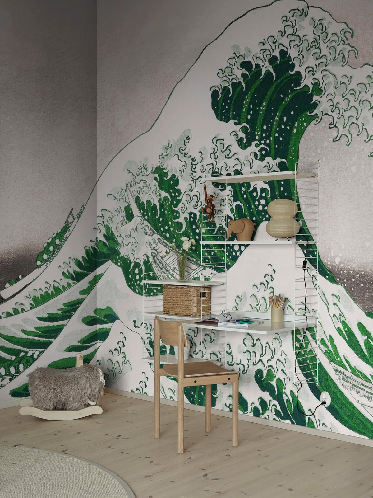 Under the Wave off Kanagawa, Green Mural Wallpaper - room preview 02