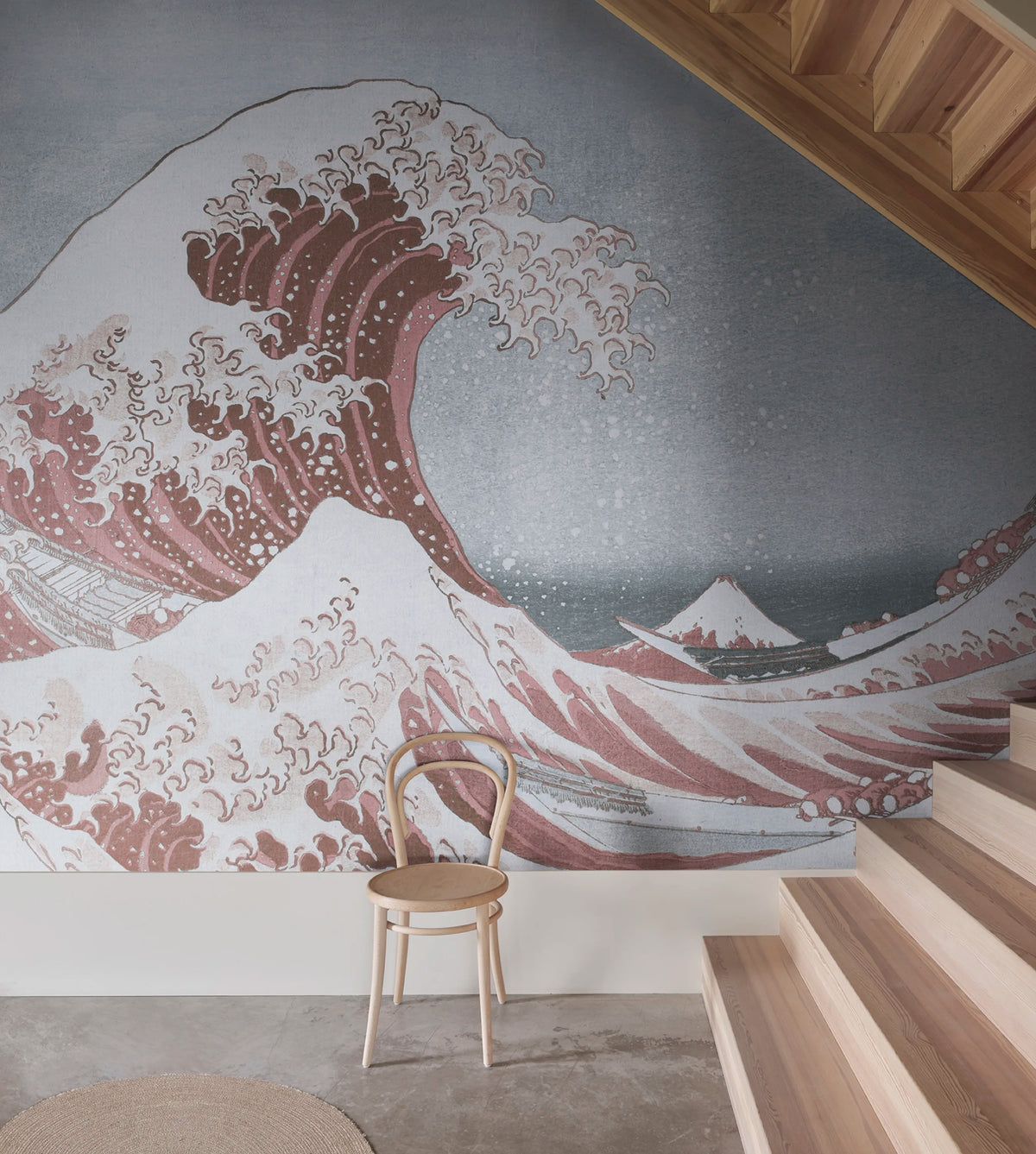 Under the Wave off Kanagawa, Pink Mural Wallpaper - room preview 02