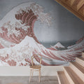 Under the Wave off Kanagawa, Pink Mural Wallpaper - room preview 02
