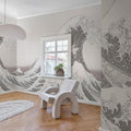 Under the Wave off Kanagawa, White Mural Wallpaper - room preview 02