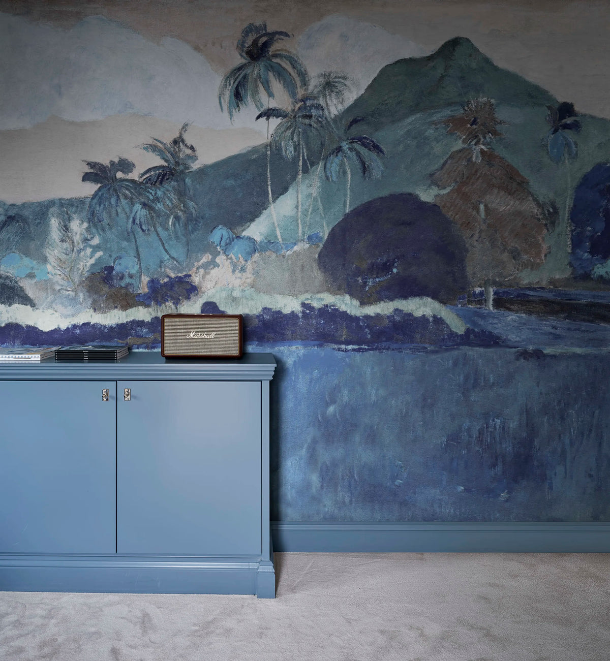 Tahitian Landscape, Blue Mural Wallpaper - room preview 02