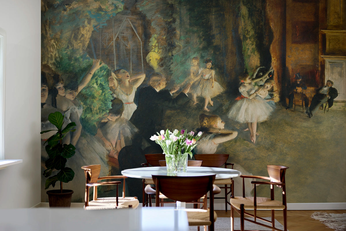 The Rehearsal of the Ballet Onstage by Degas Mural Wallpaper - room preview 02