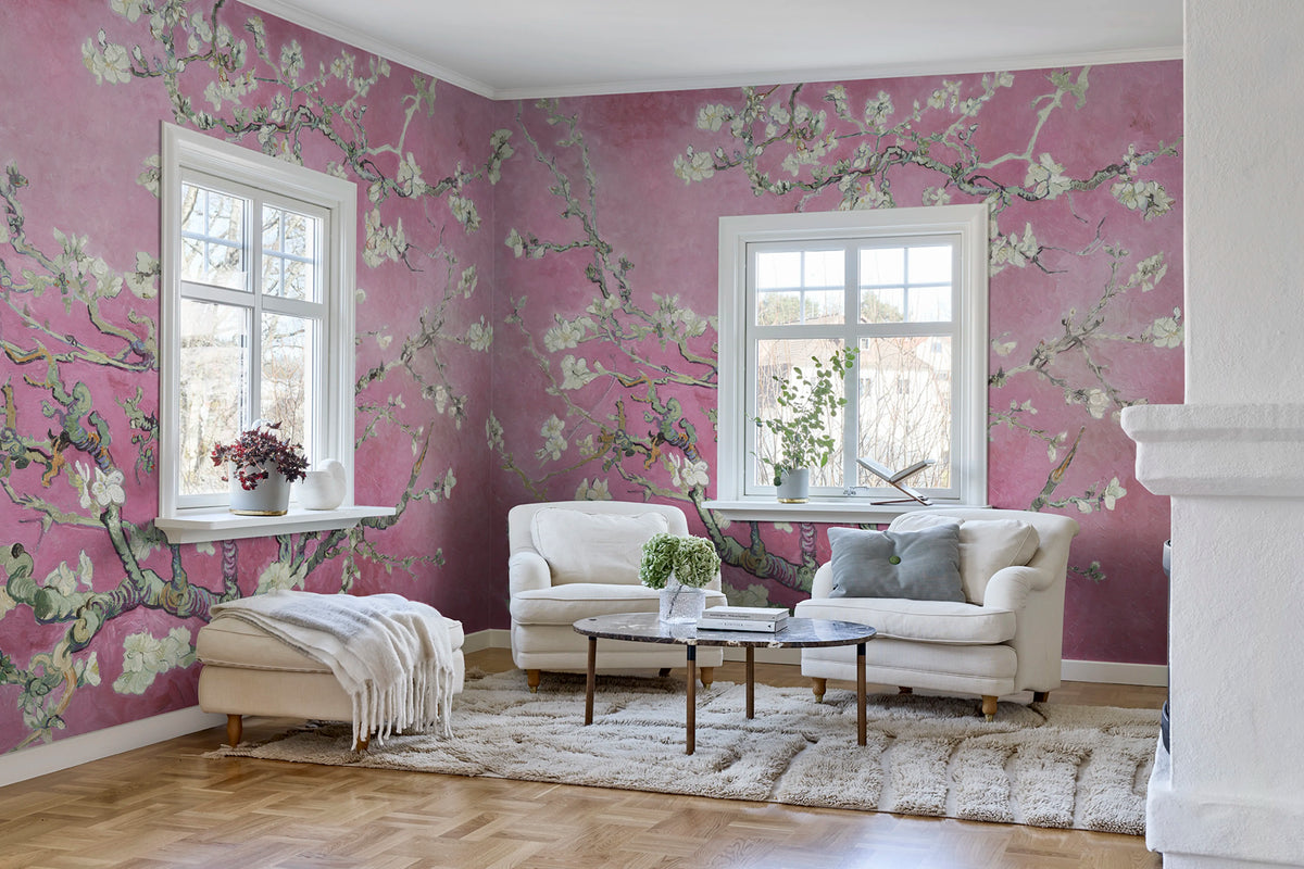 Almond Blossom, Pink Mural Wallpaper - room preview 02
