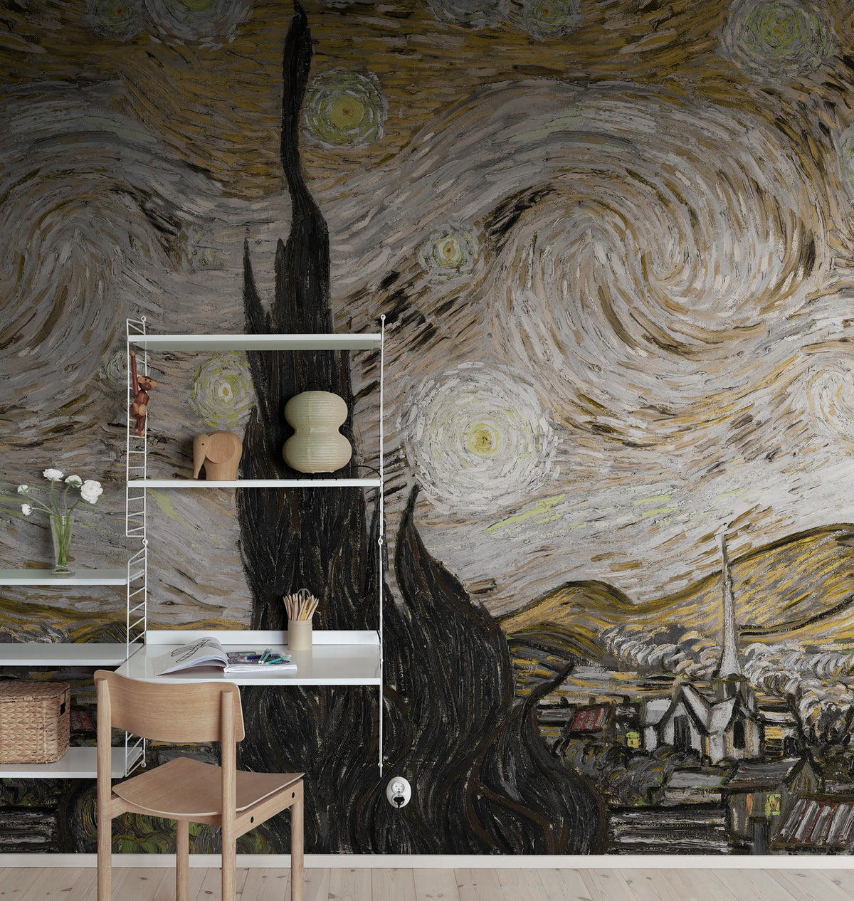 Starry Night, Brown Mural Wallpaper - room preview 02