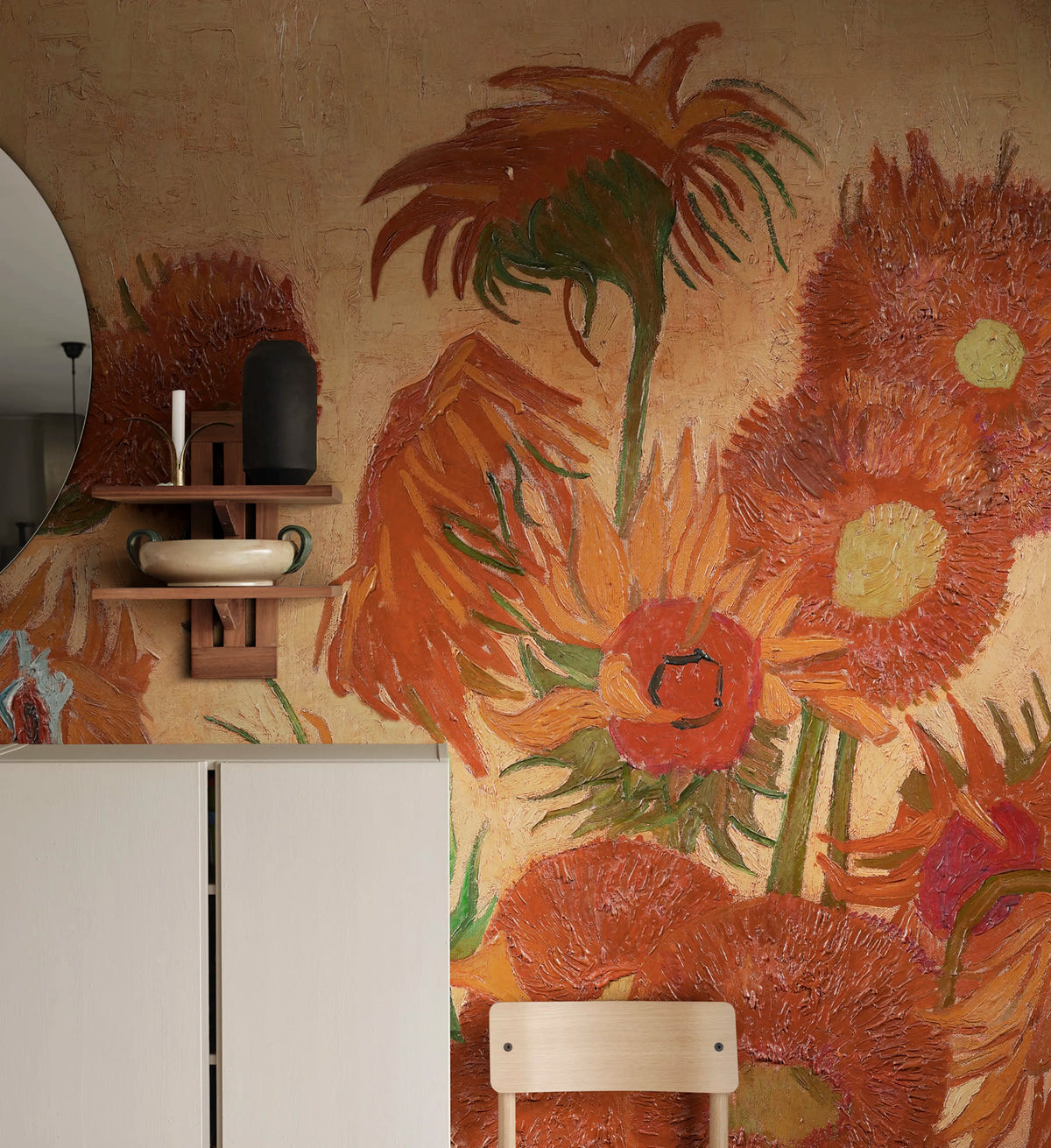 Sunflowers Repeatable, Peach Mural Wallpaper - room preview 02