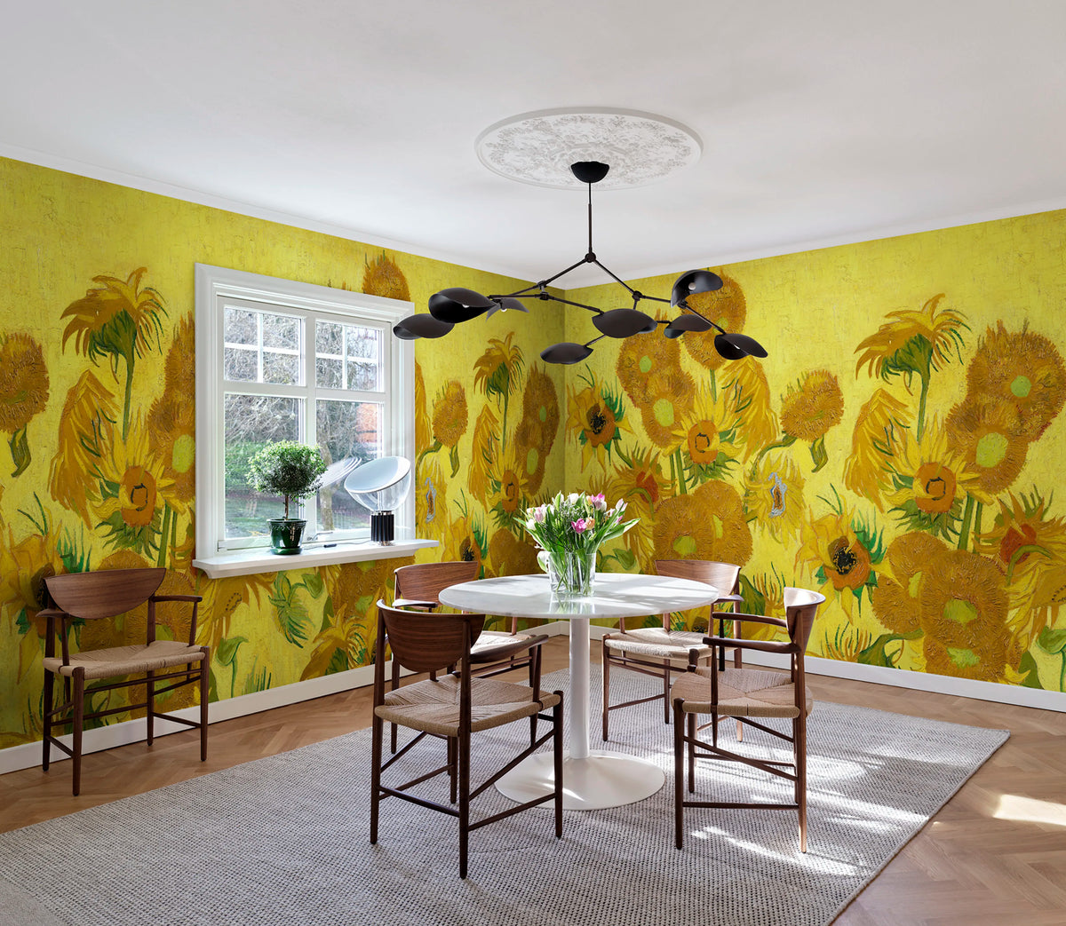 Sunflowers Repeatable, Yellow Mural Wallpaper - room preview 02