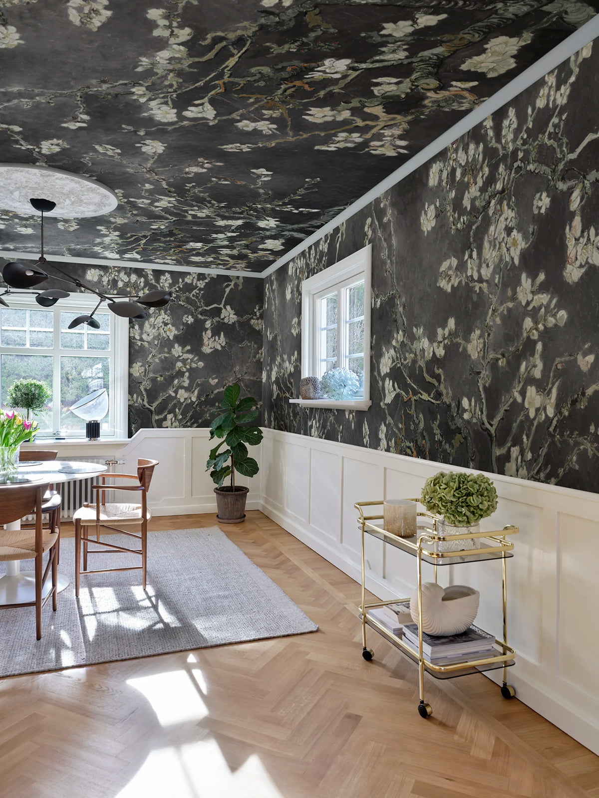 Almond Blossom, Black Mural Wallpaper - room preview 02