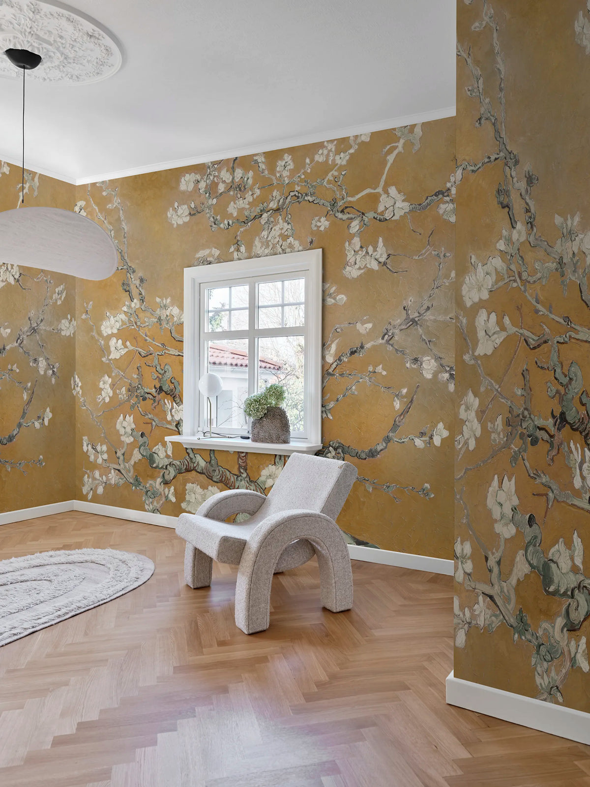 Almond Blossom, Orange Mural Wallpaper - room preview 02