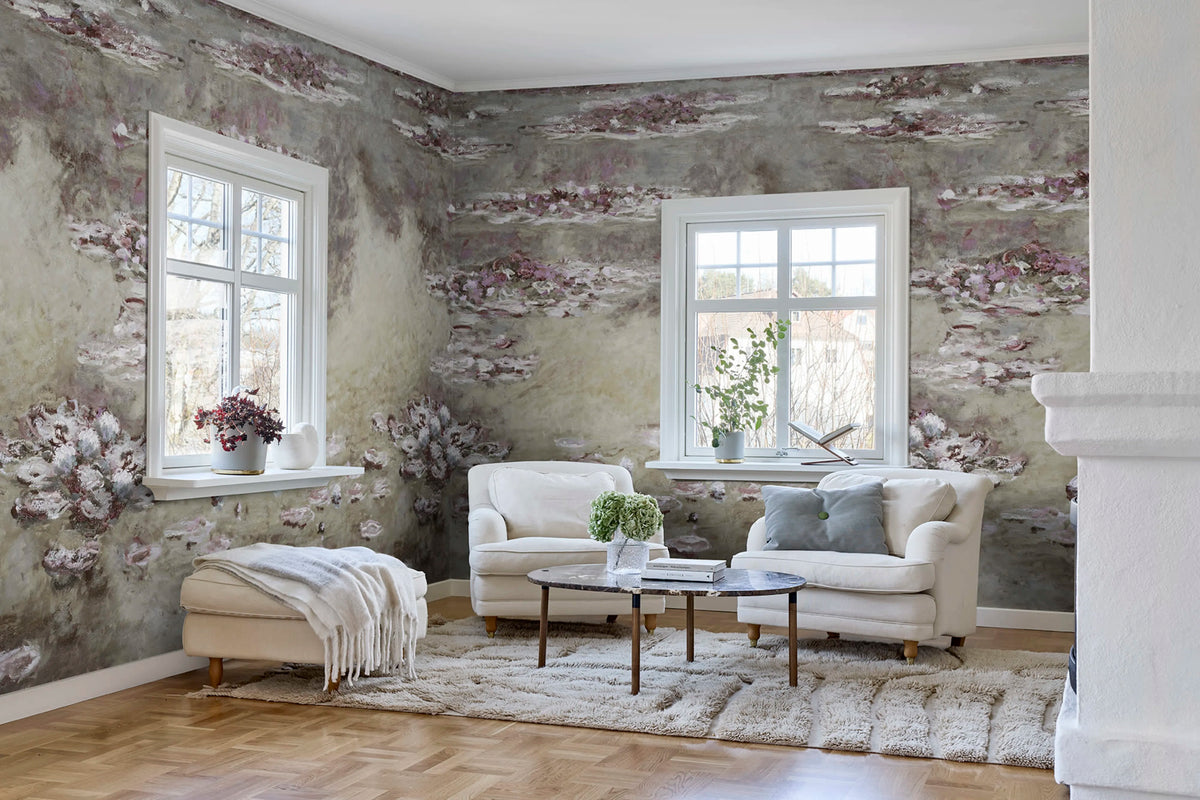 Water Lilies Monet, Beige Mural Wallpaper - room preview 02