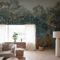 Tropical Forest With Monkeys, Blue Mural Wallpaper - room preview 02