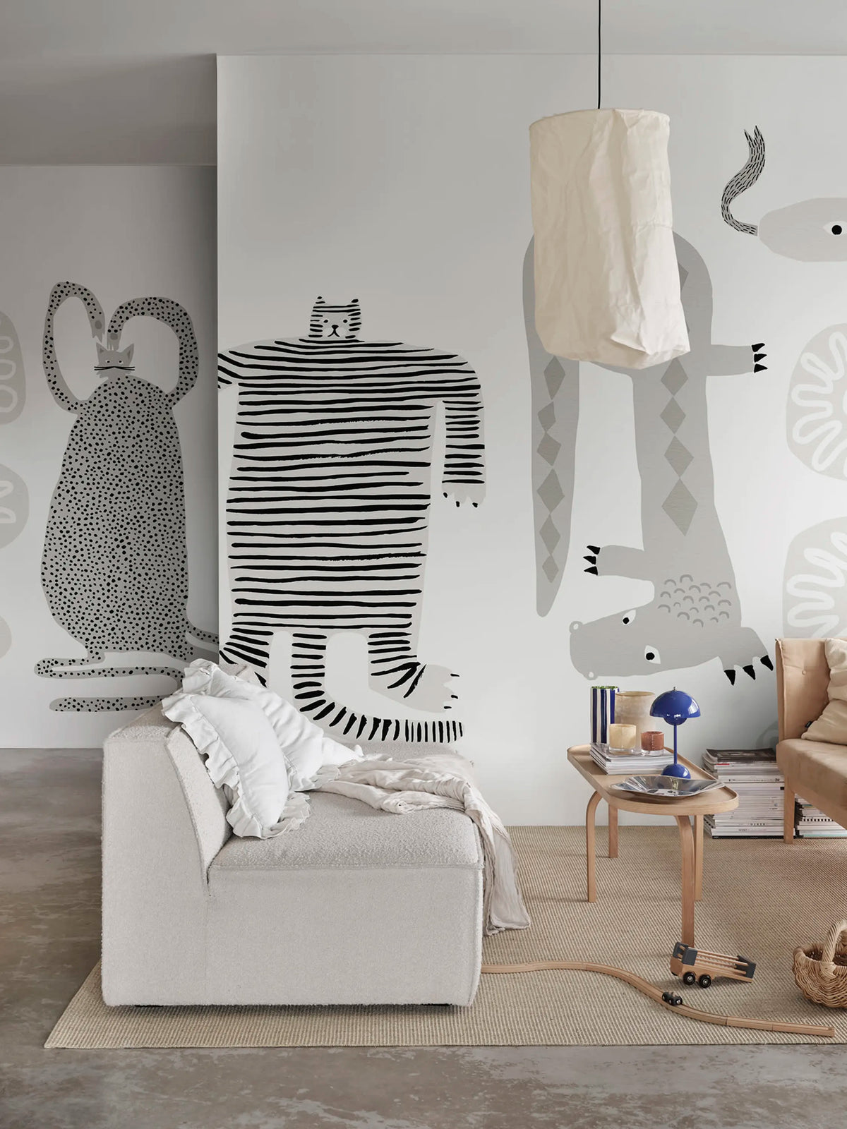 Funky Friends, Gray Mural Wallpaper - room preview 02