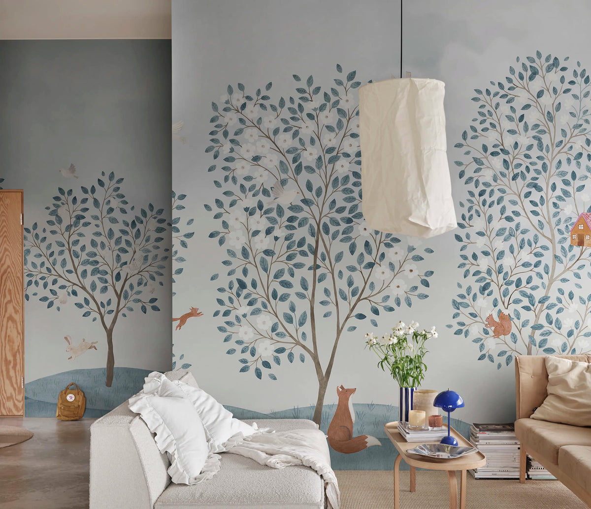 Happy Haven, Light Blue Mural Wallpaper - room preview 02