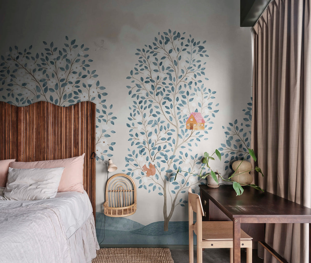 Happy Haven, Turquoise Mural Wallpaper - room preview 02