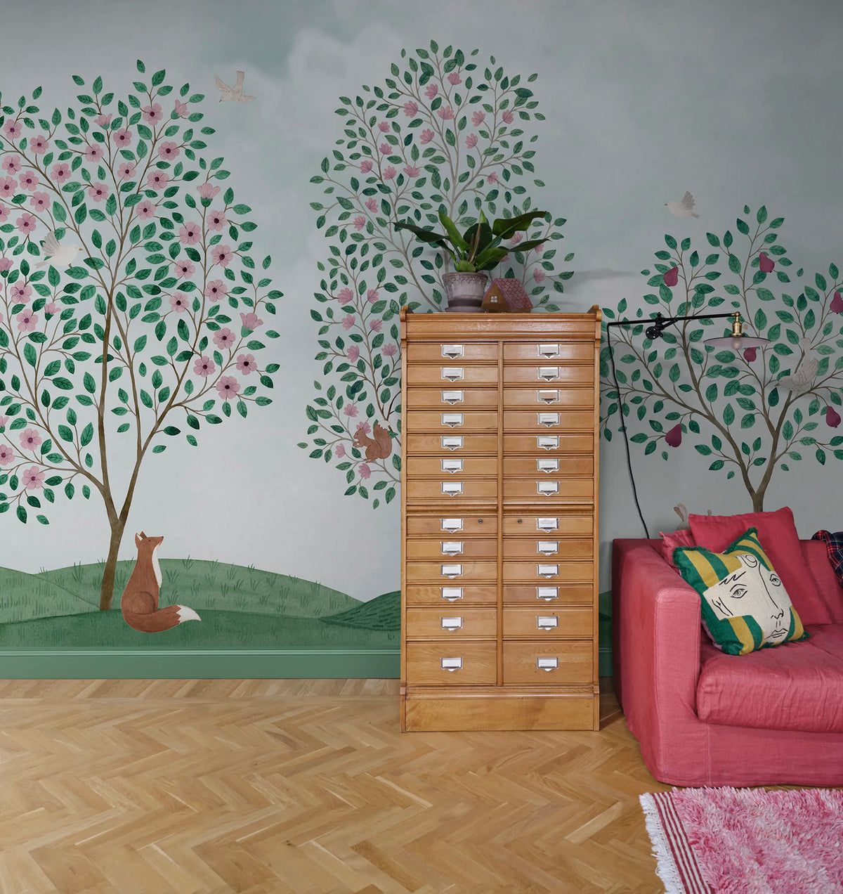 Happy Haven, Green Mural Wallpaper - room preview 02