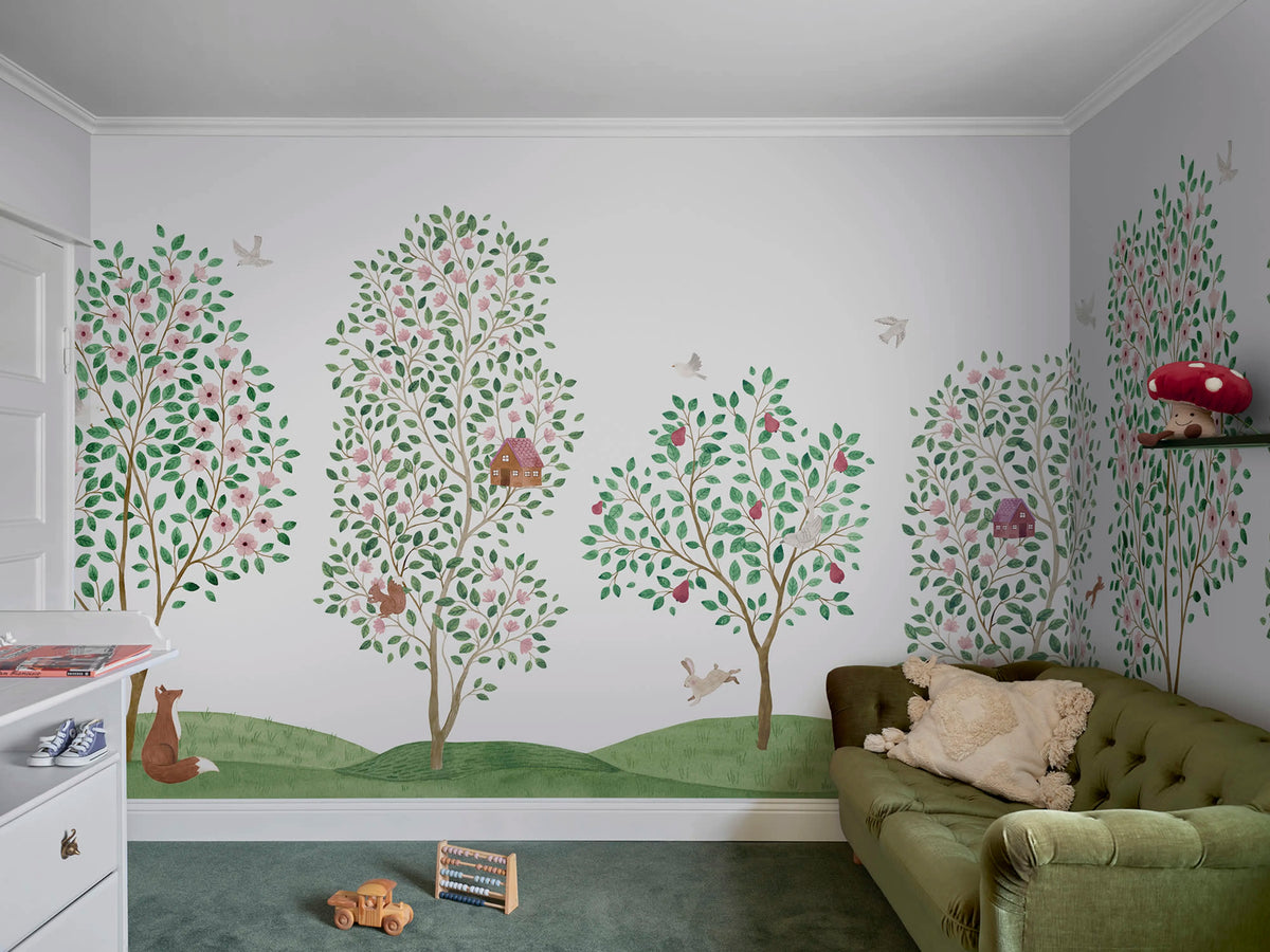 Happy Haven, White Mural Wallpaper - room preview 02