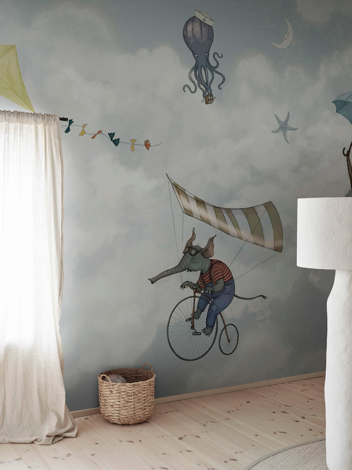 In the Clouds, Light Blue Mural Wallpaper - room preview 02