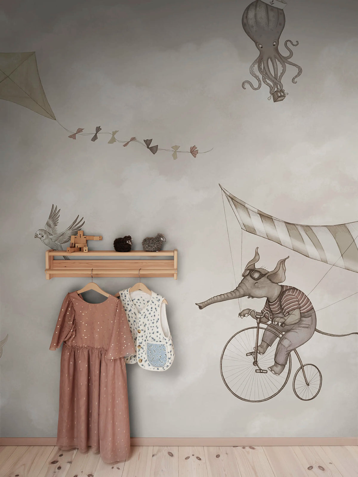 In the Clouds, Beige Mural Wallpaper - room preview 02