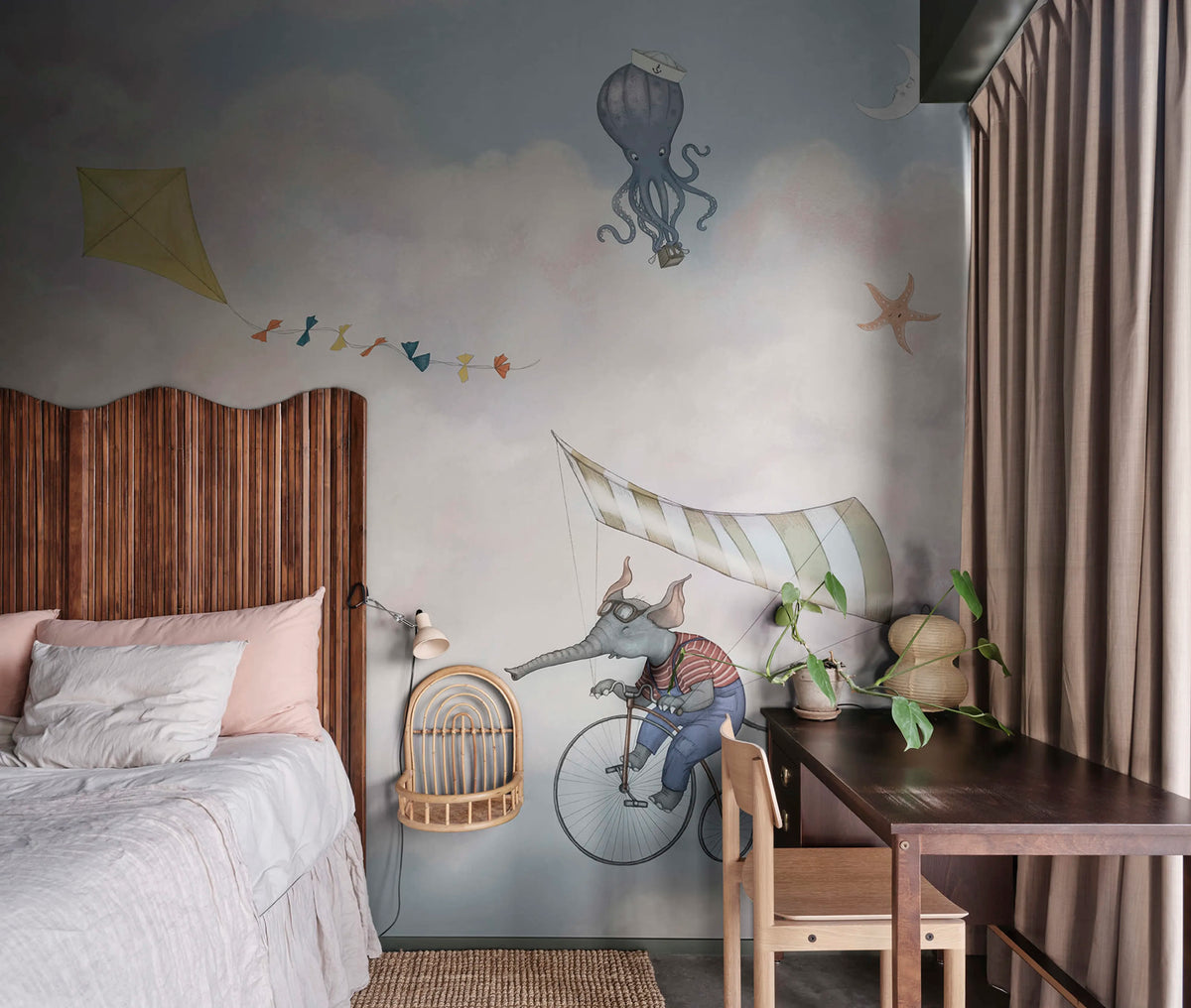 In the Clouds, Pink Mural Wallpaper - room preview 02