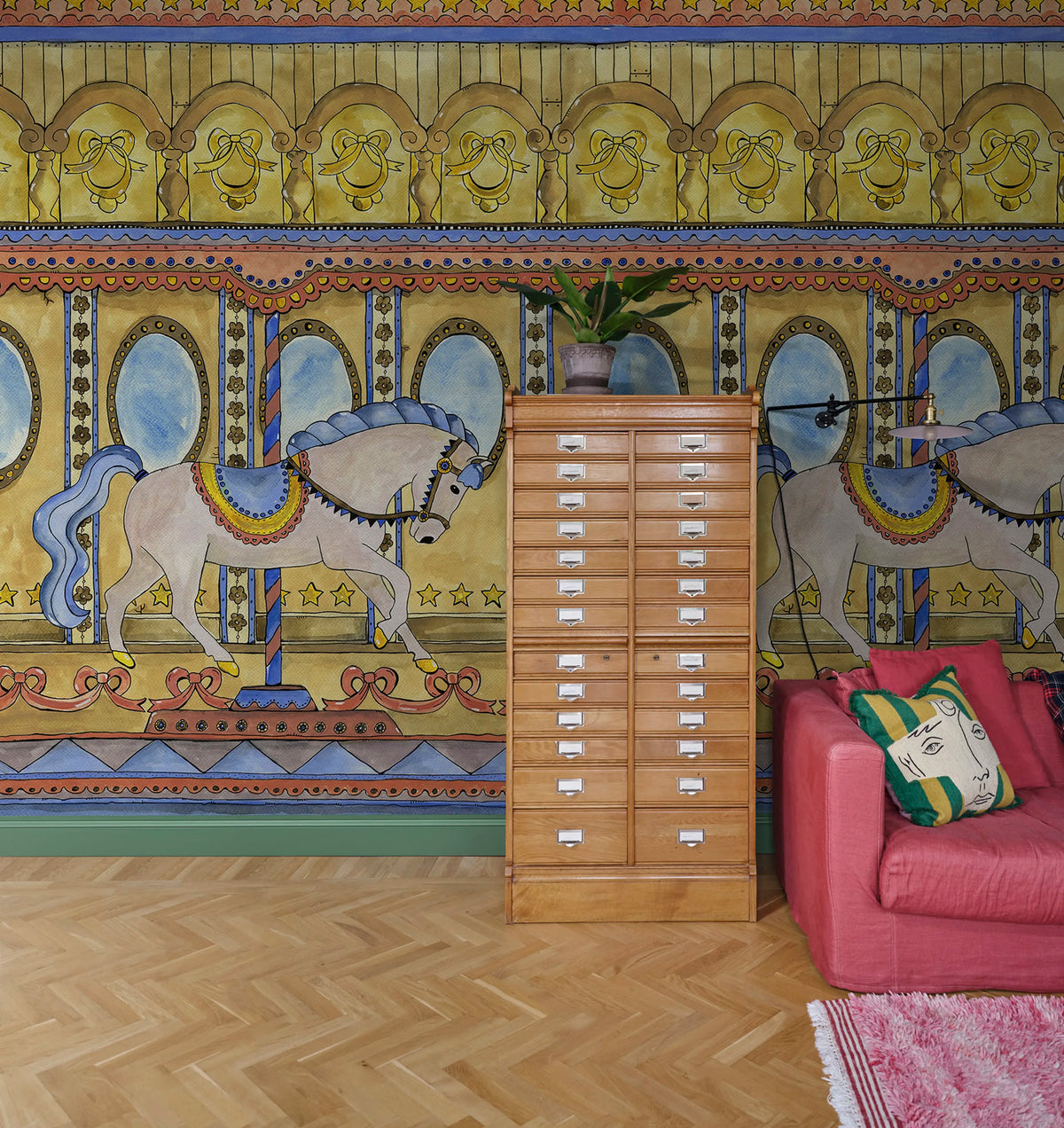 Merry go Around, Yellow Mural Wallpaper - room preview 02