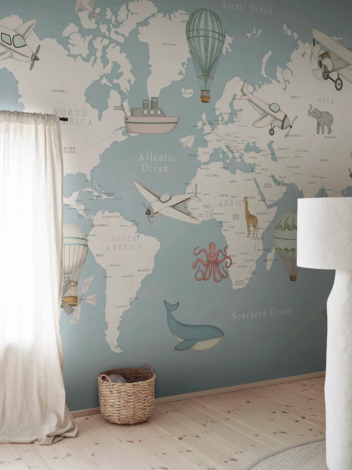 Playful World, Light Blue Mural Wallpaper - room preview 02