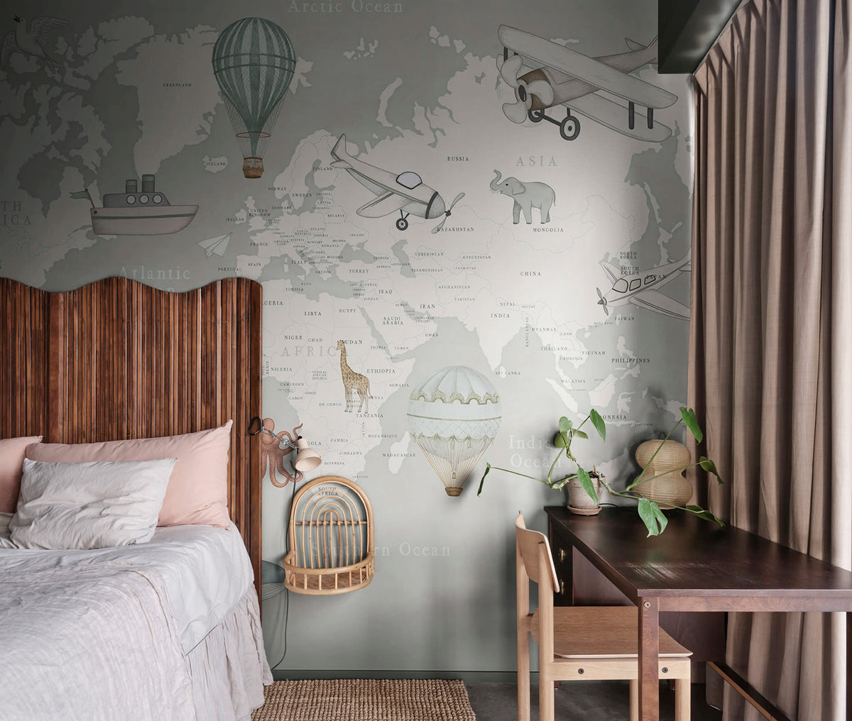 Playful World, Light Gray Mural Wallpaper - room preview 02