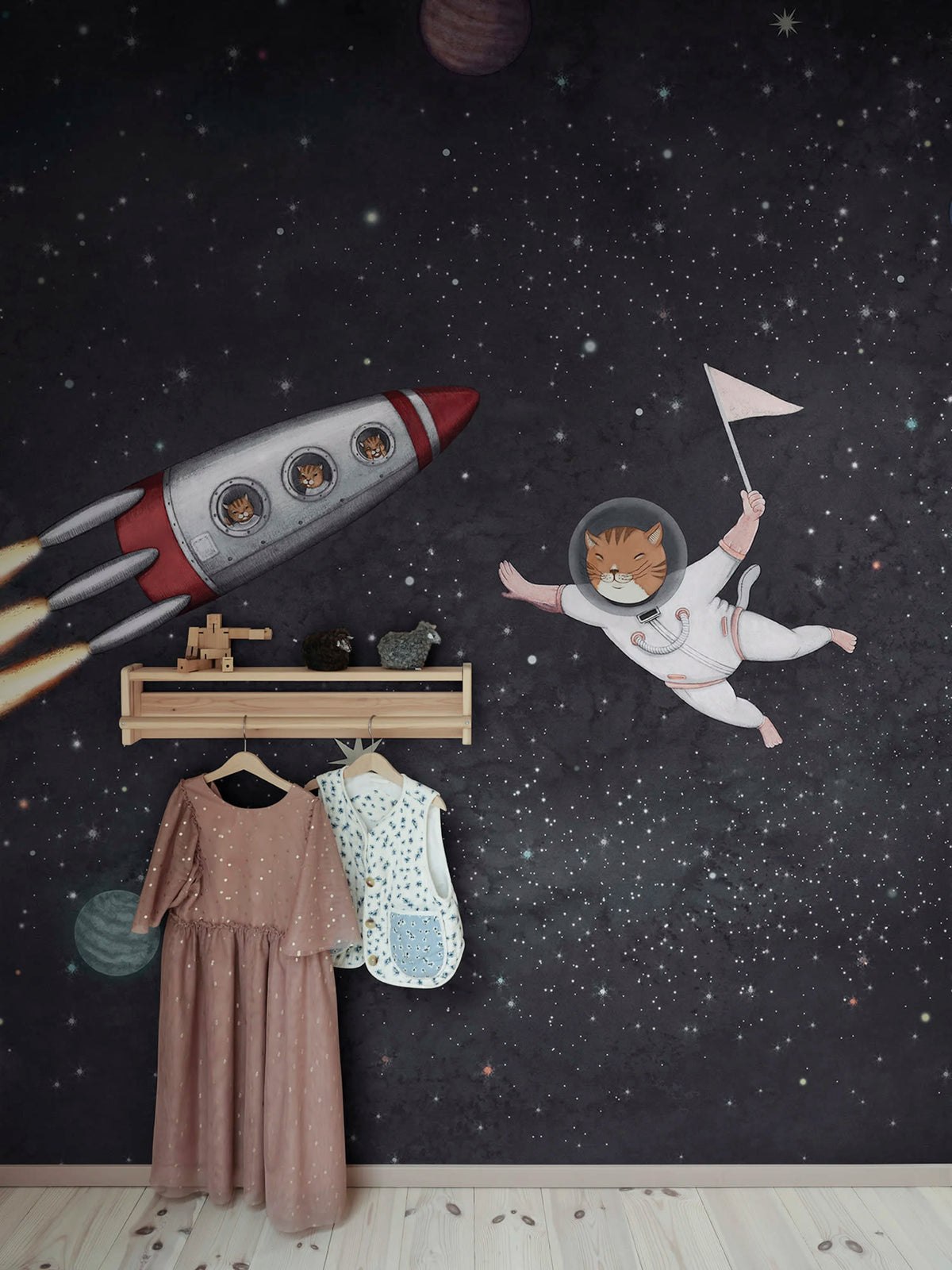 Space Cats, Midnight Mural Wallpaper - room preview 02