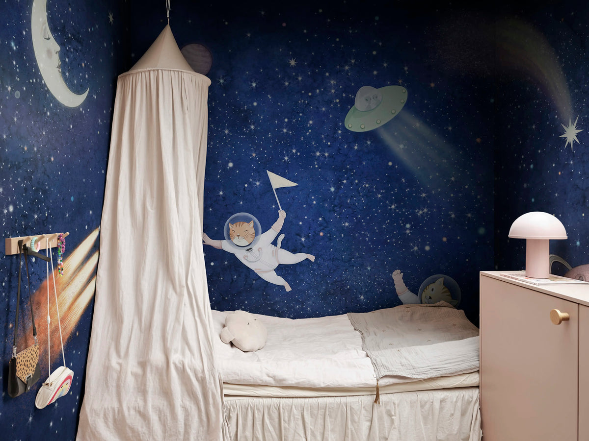 Space Cats, Dark Blue Mural Wallpaper - room preview 02