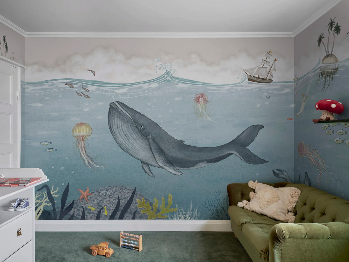 Under the Sea, Blue Mural Wallpaper - room preview 02
