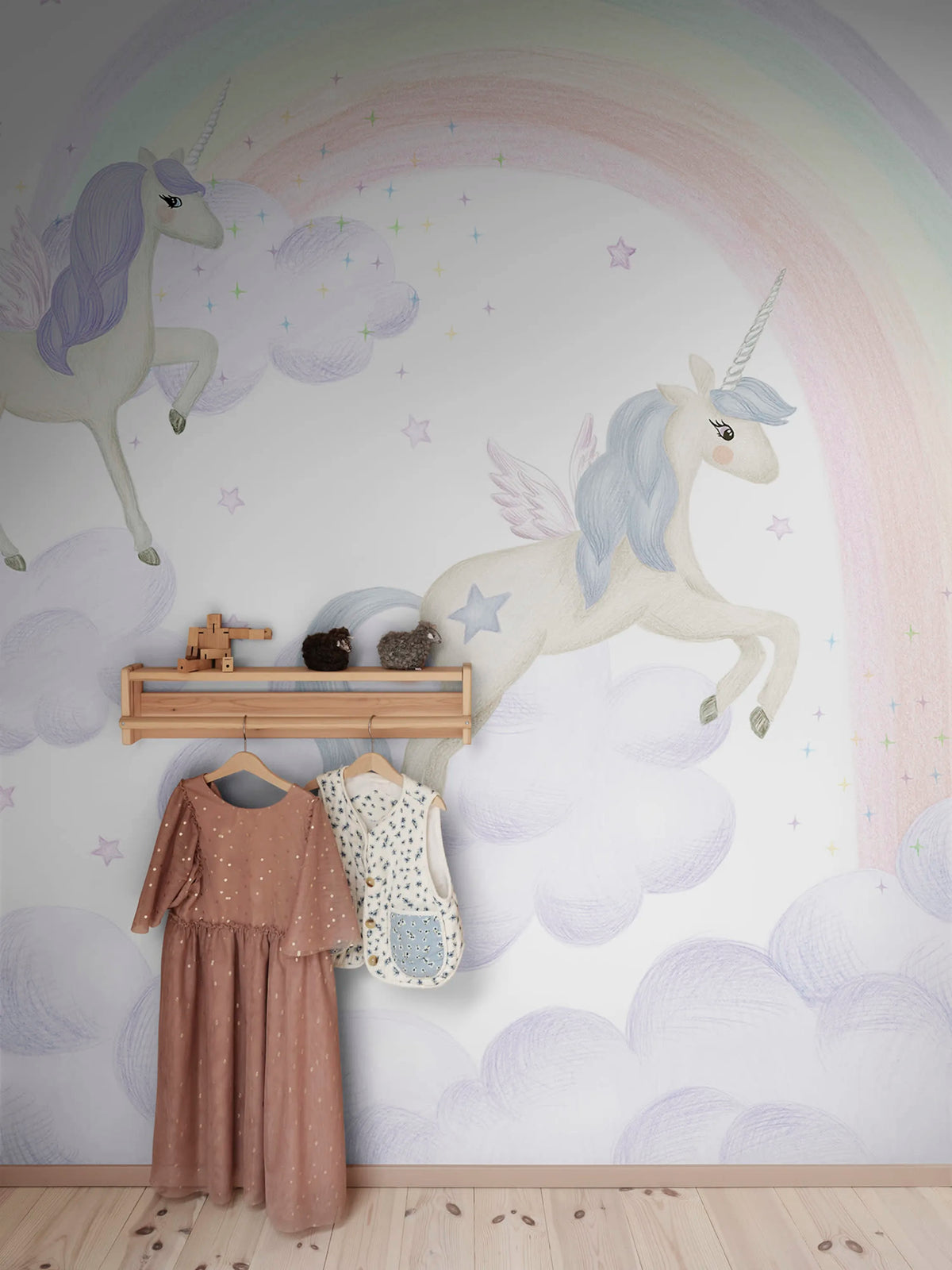 Unicorn Sky, Lilac Mural Wallpaper - room preview 02