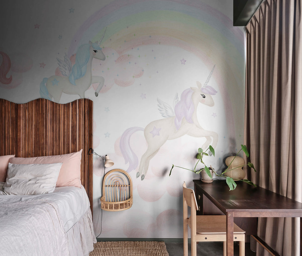 Unicorn Sky, Pink Mural Wallpaper - room preview 02