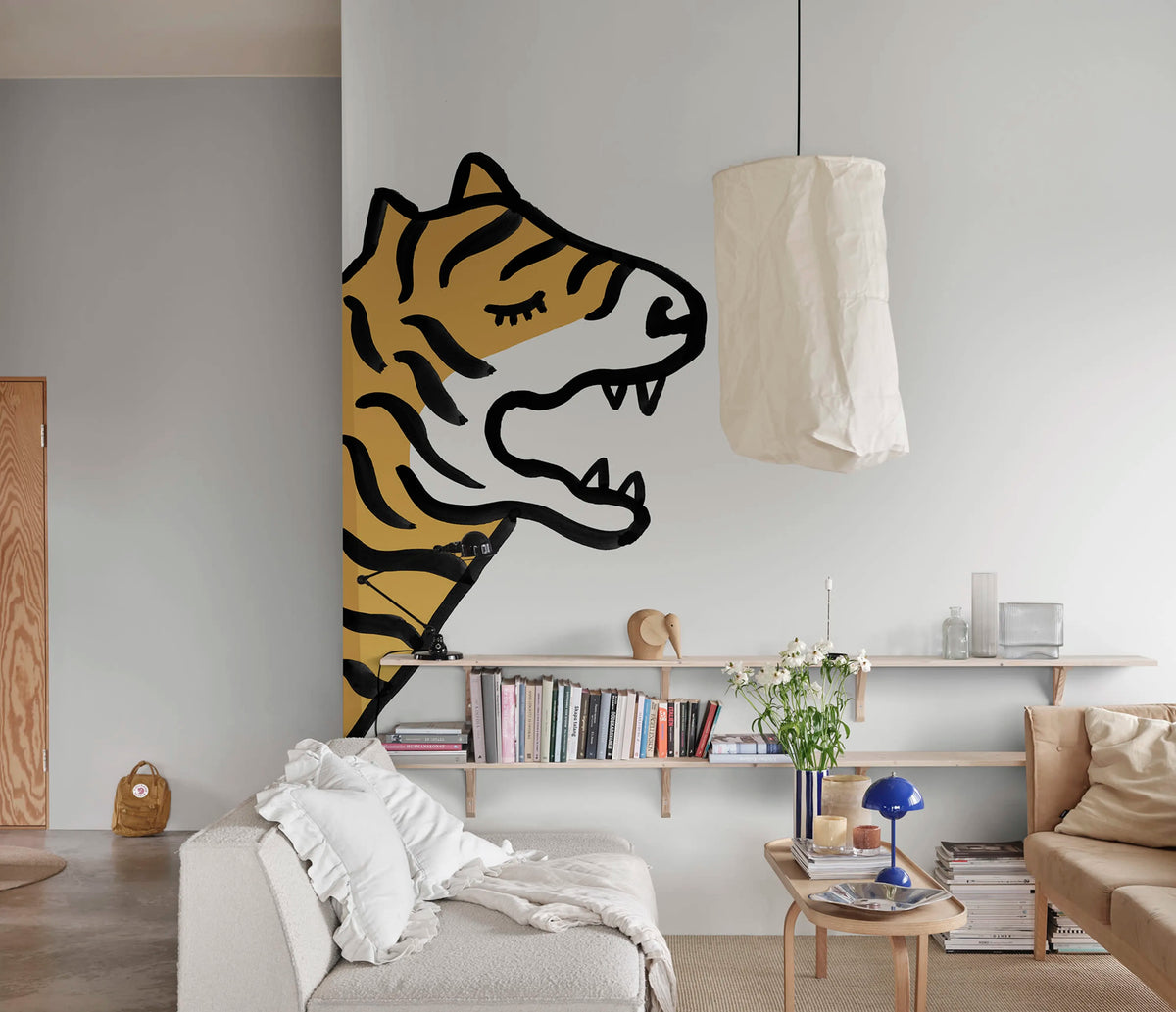 Cat Talk, White Mural Wallpaper - room preview 02