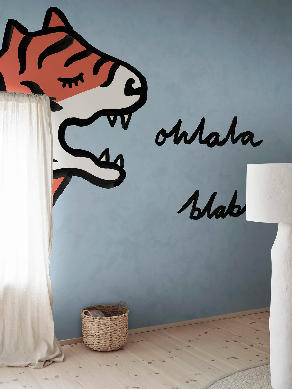 Cat Talk, Light Blue Mural Wallpaper - room preview 02