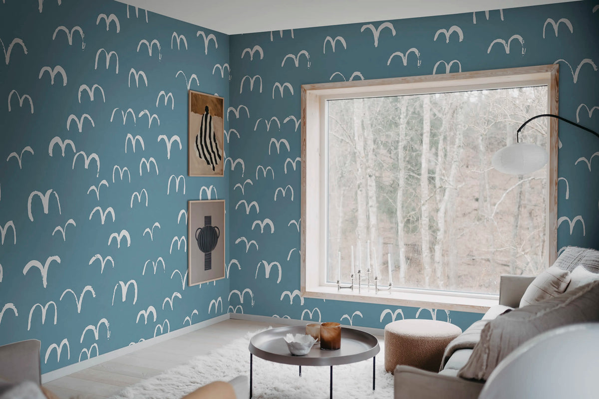 Bird, Blue Mural Wallpaper - room preview 02