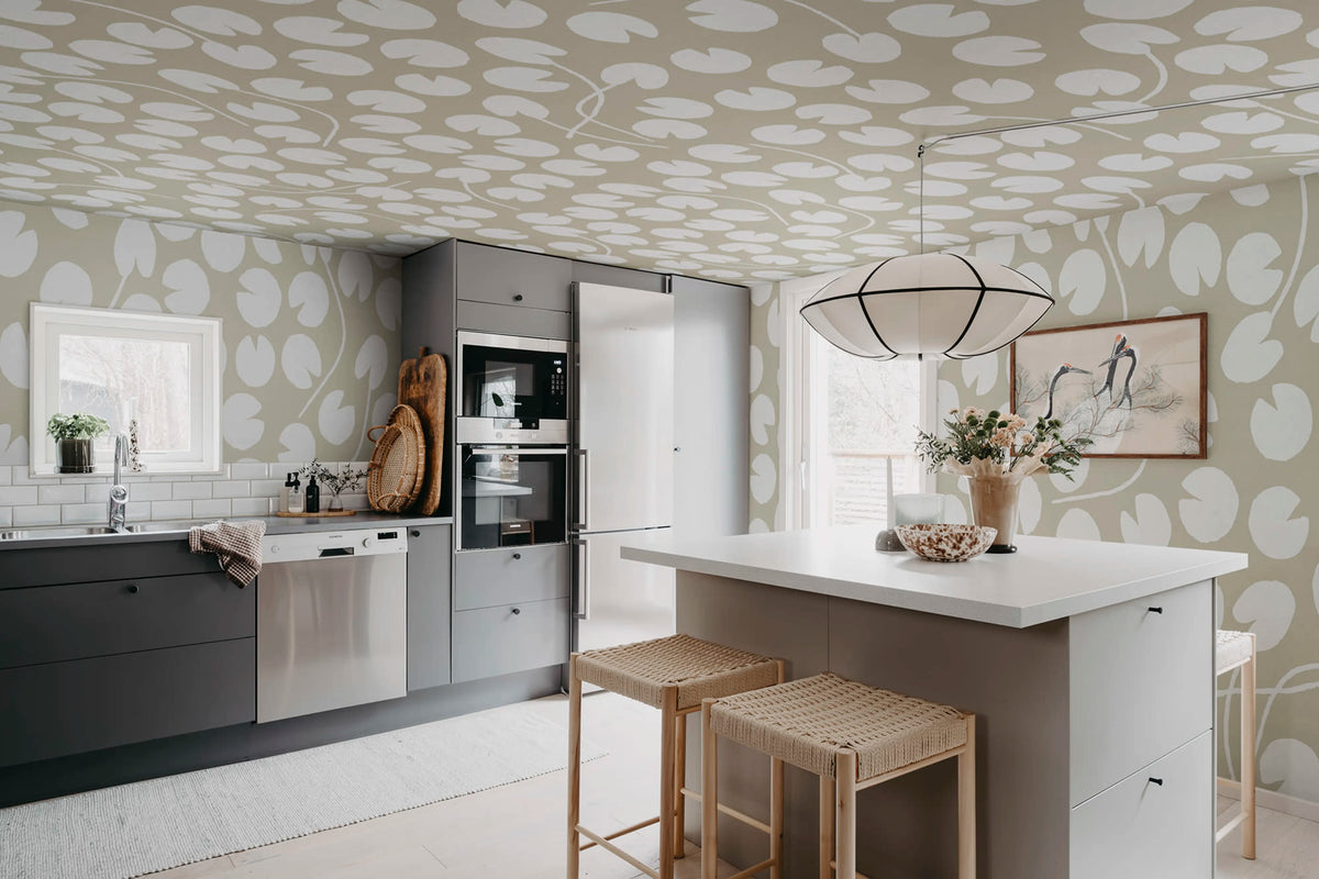 Water Lilies, Beige Mural Wallpaper - room preview 02