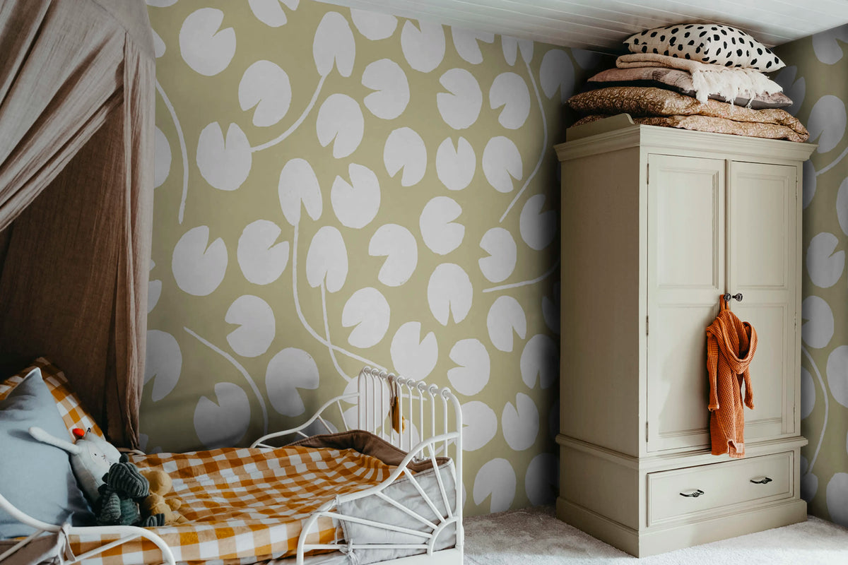 Water Lilies, Yellow Mural Wallpaper - room preview 02