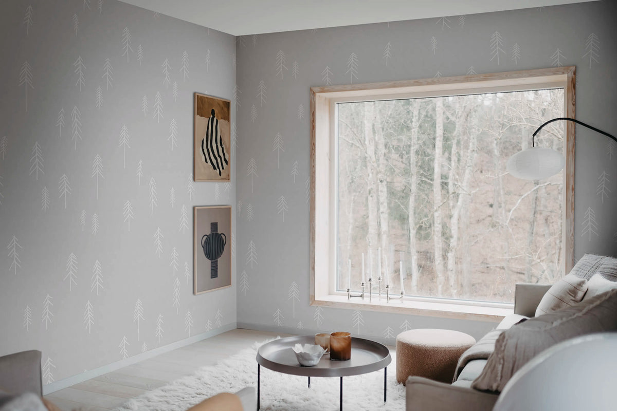 Tall, Gray Mural Wallpaper - room preview 02