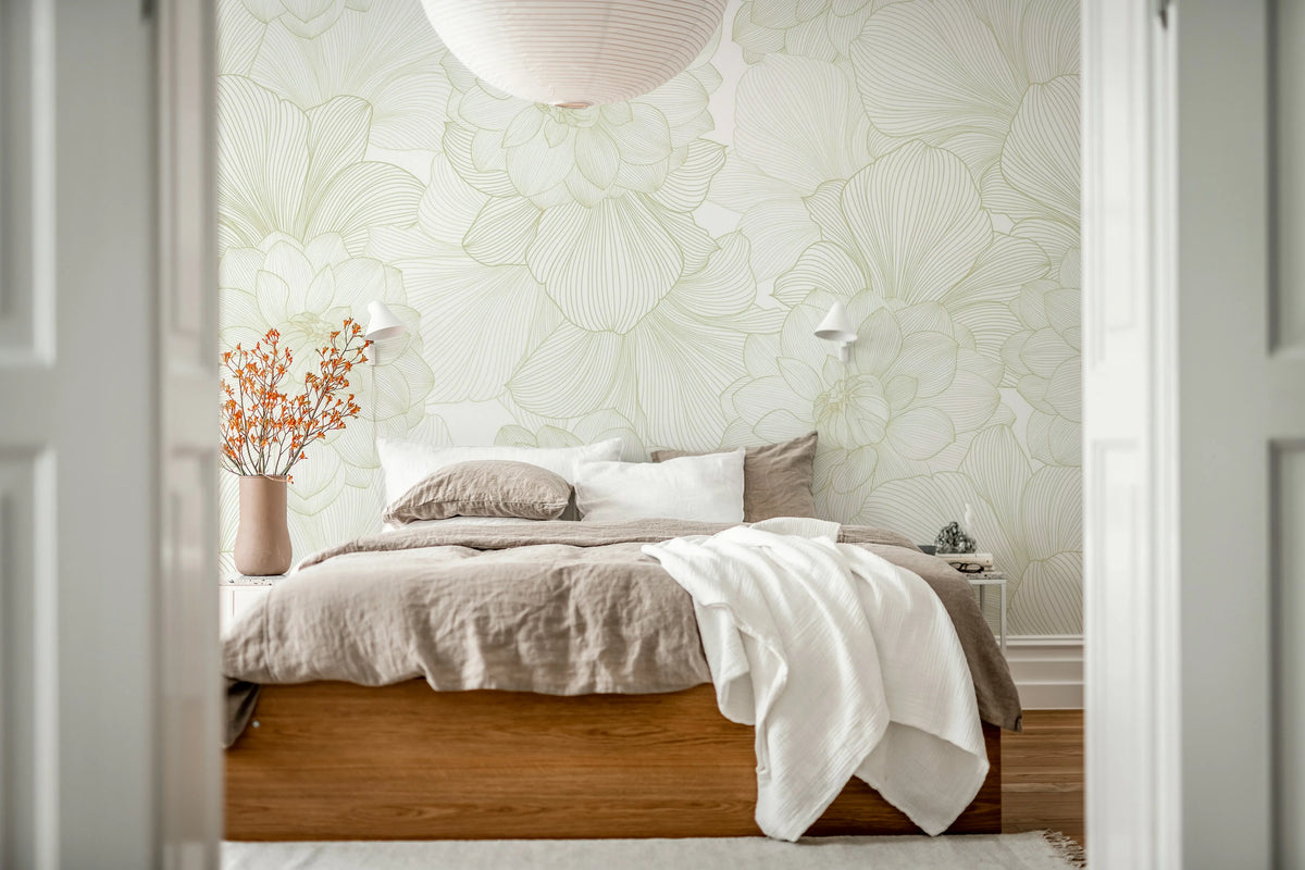 Bold Dahlia, Beige Mural Wallpaper - room preview 02