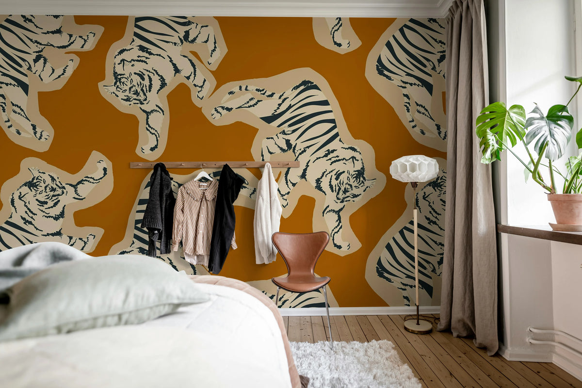 Quirky Tigers, Rust Mural Wallpaper - room preview 02