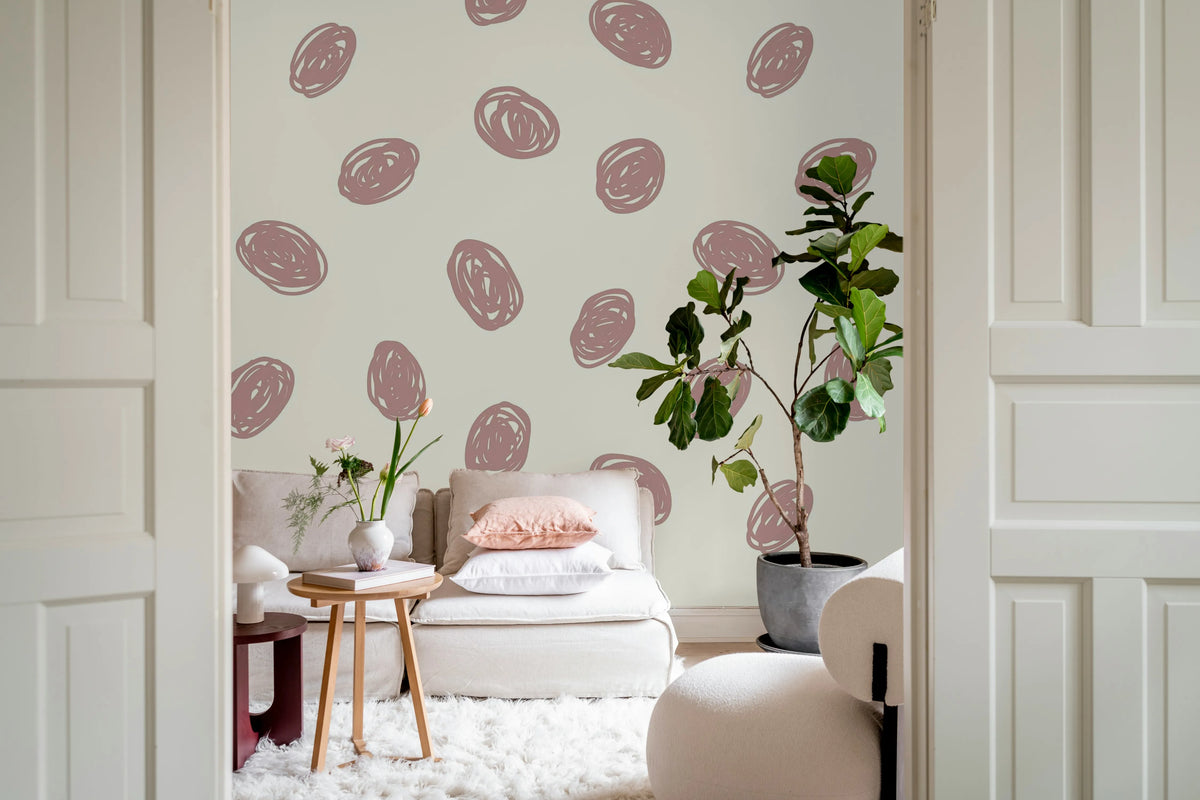 Doodle Dots, Pink Mural Wallpaper - room preview 02