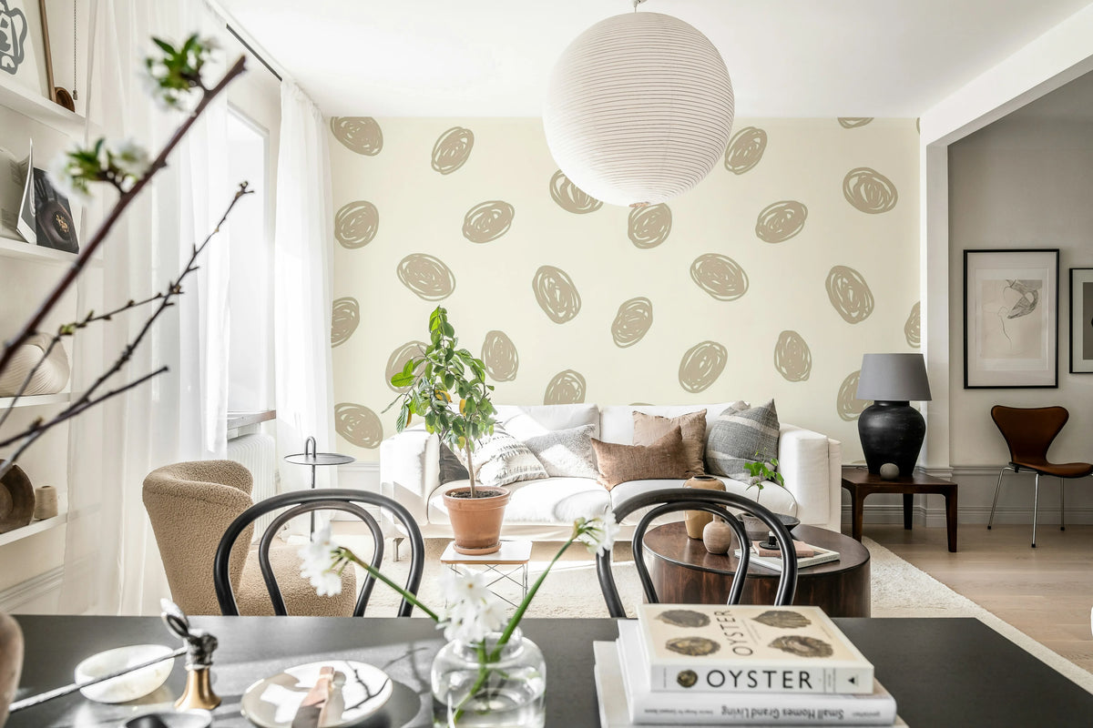 Doodle Dots, Beige Mural Wallpaper - room preview 02